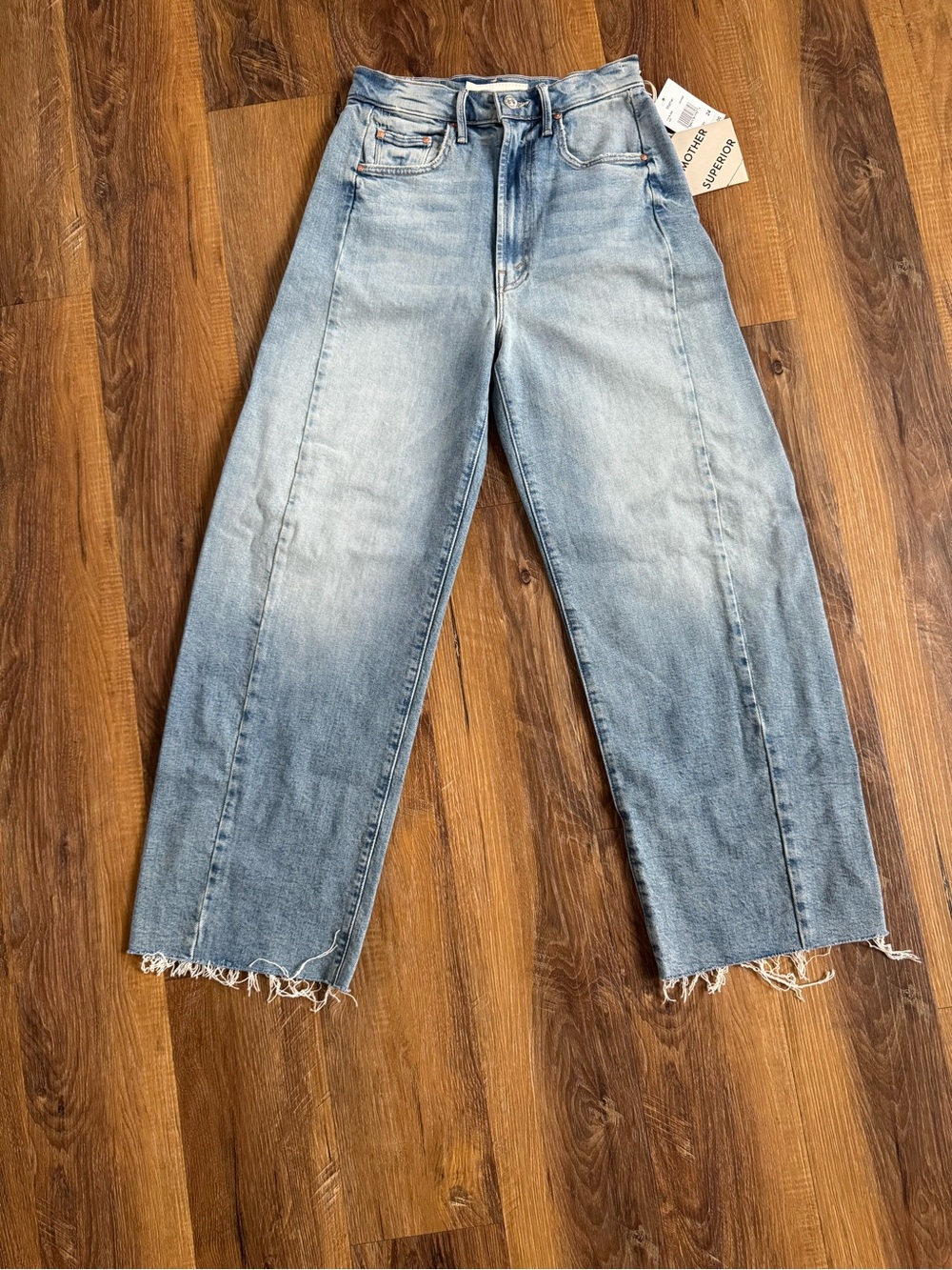 MOTHER Light Blue Wide-Leg Frayed Hem Jeans - Picture 6 of 8